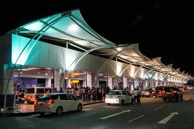 Arrivals terminal at Colombo airport at night