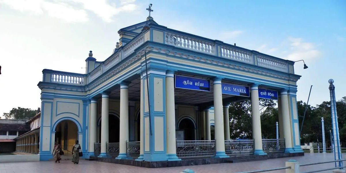 The blue and cream shrine of Our Lady of Madhu